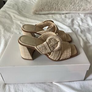 Cream Woven Heeled Sandals